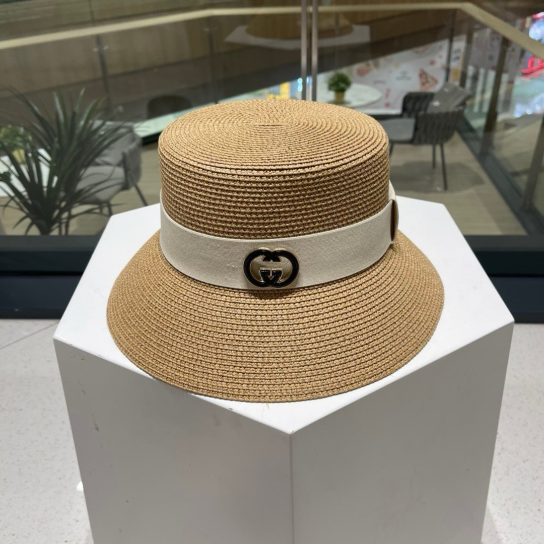  Gucci古奇草帽，纯手工钩织，重工设计风格，沙滩帽，大草帽，头围57cm