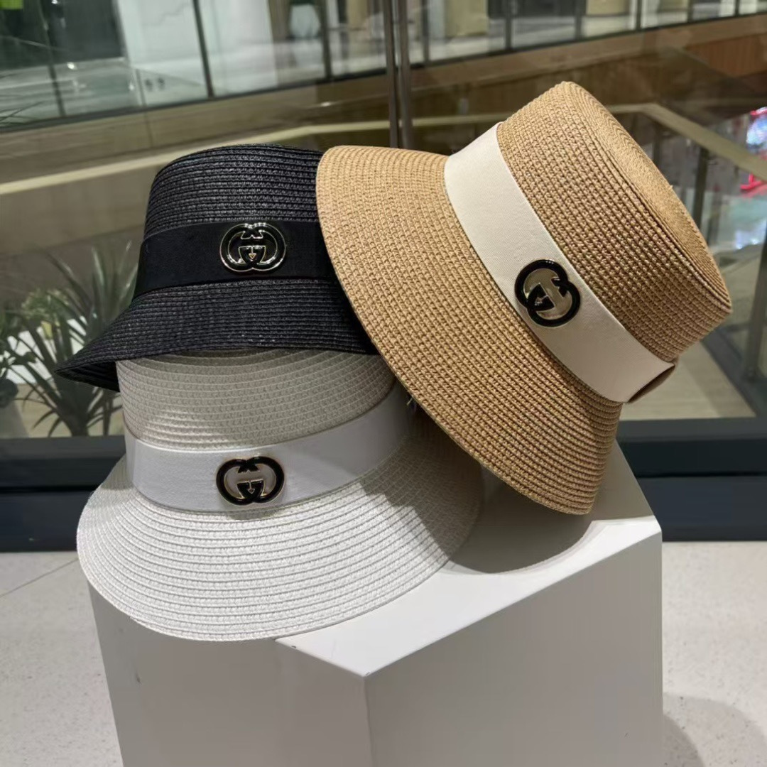  Gucci古奇草帽，纯手工钩织，重工设计风格，沙滩帽，大草帽，头围57cm