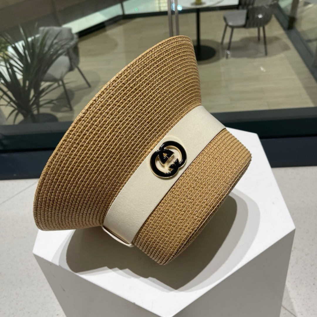  Gucci古奇草帽，纯手工钩织，重工设计风格，沙滩帽，大草帽，头围57cm