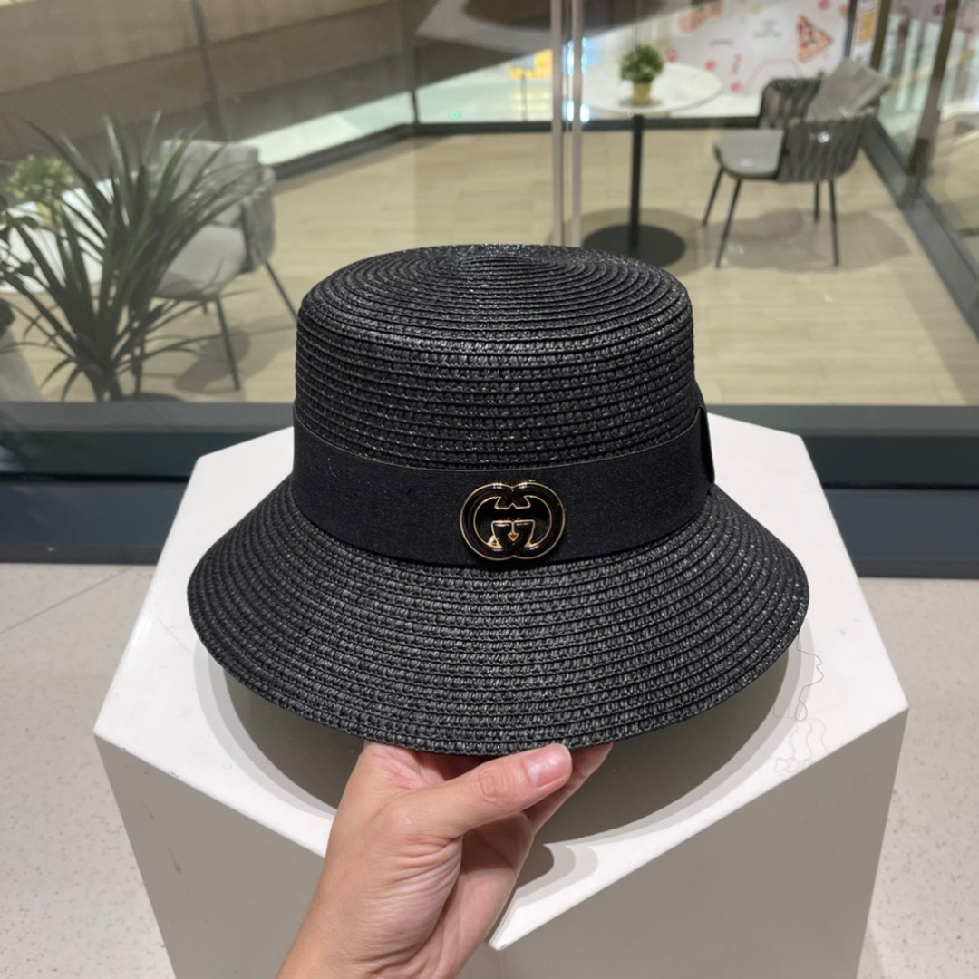  Gucci古奇草帽，纯手工钩织，重工设计风格，沙滩帽，大草帽，头围57cm