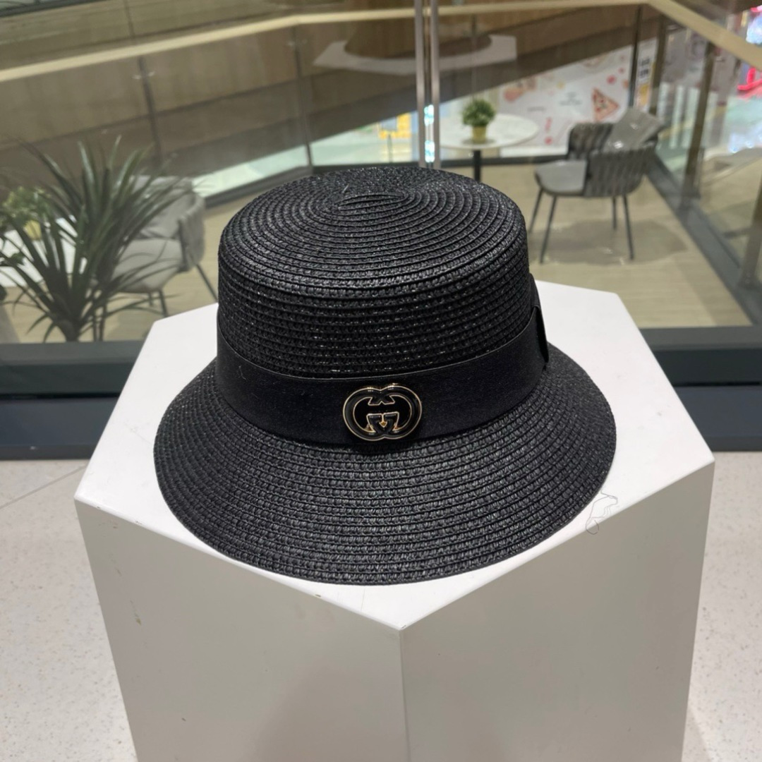  Gucci古奇草帽，纯手工钩织，重工设计风格，沙滩帽，大草帽，头围57cm