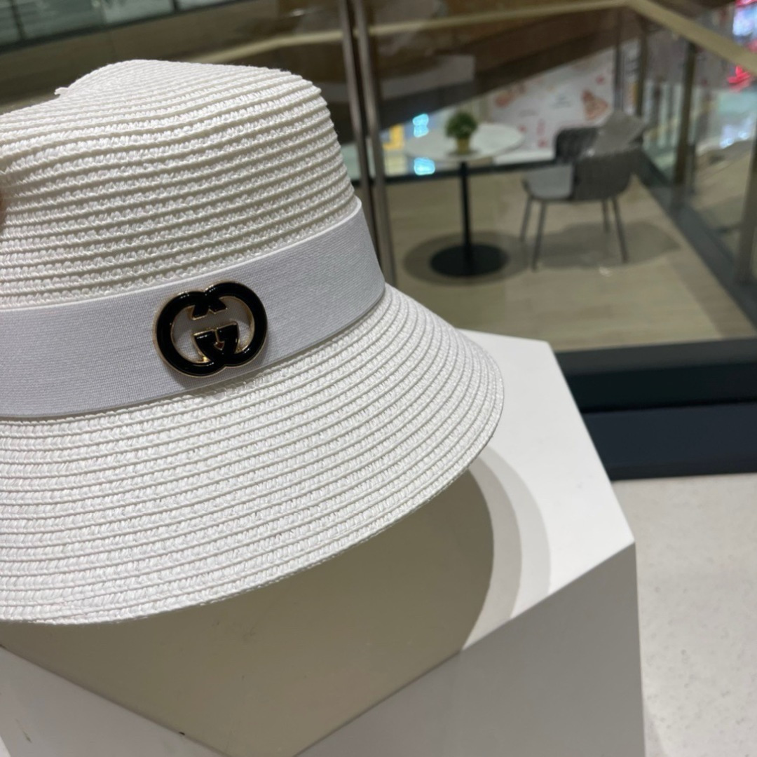  Gucci古奇草帽，纯手工钩织，重工设计风格，沙滩帽，大草帽，头围57cm
