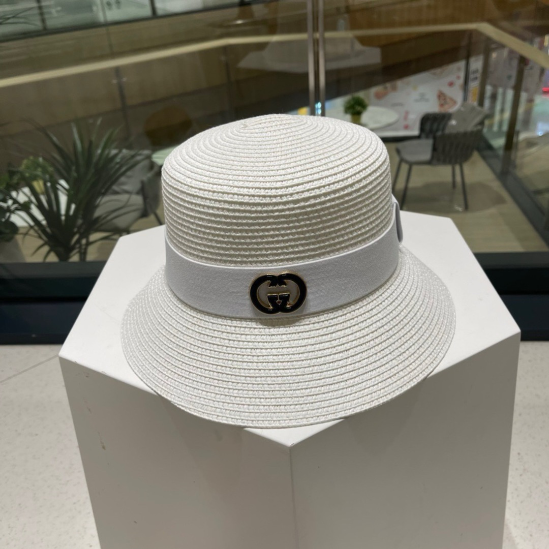  Gucci古奇草帽，纯手工钩织，重工设计风格，沙滩帽，大草帽，头围57cm
