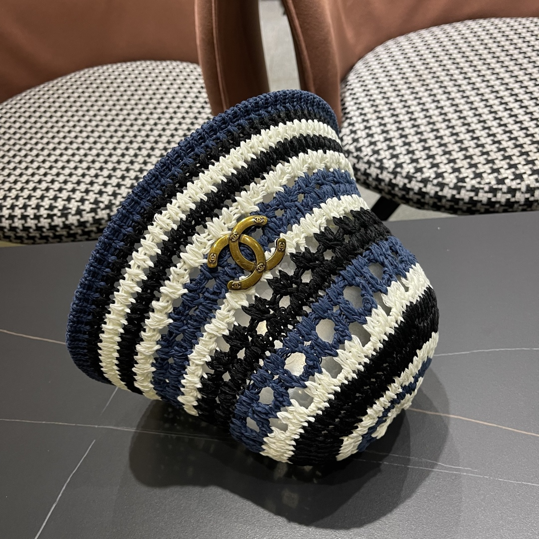  Chanel香奈儿 日系条纹针织镂空棉渔夫帽女春夏季2025新款透气遮阳防晒帽子盆帽