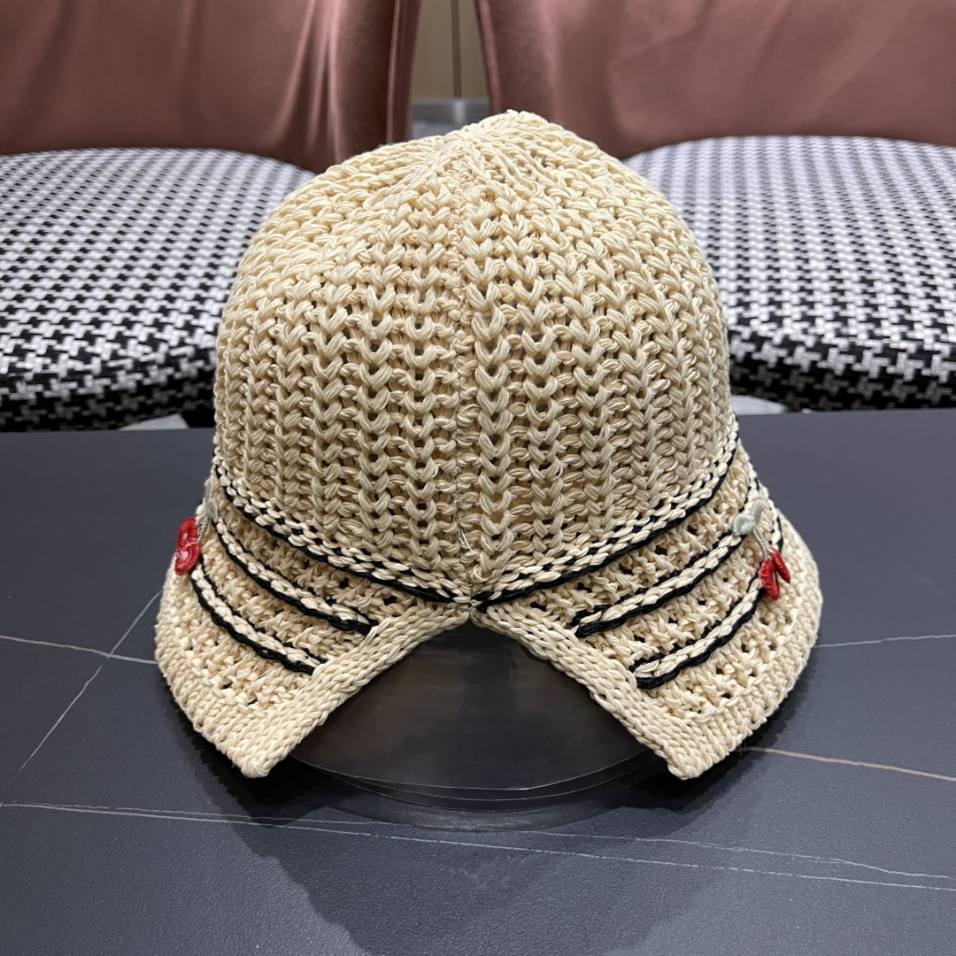  香奈儿2025手工编织镂空渔夫帽女夏季甜美可爱，假风遮阳防晒帽子透气盆帽