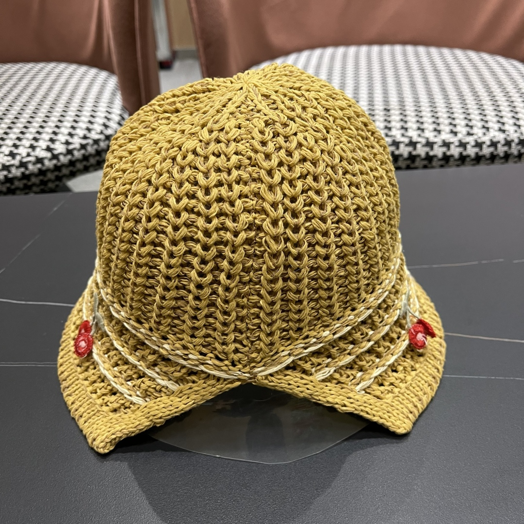  香奈儿2025手工编织镂空渔夫帽女夏季甜美可爱，假风遮阳防晒帽子透气盆帽