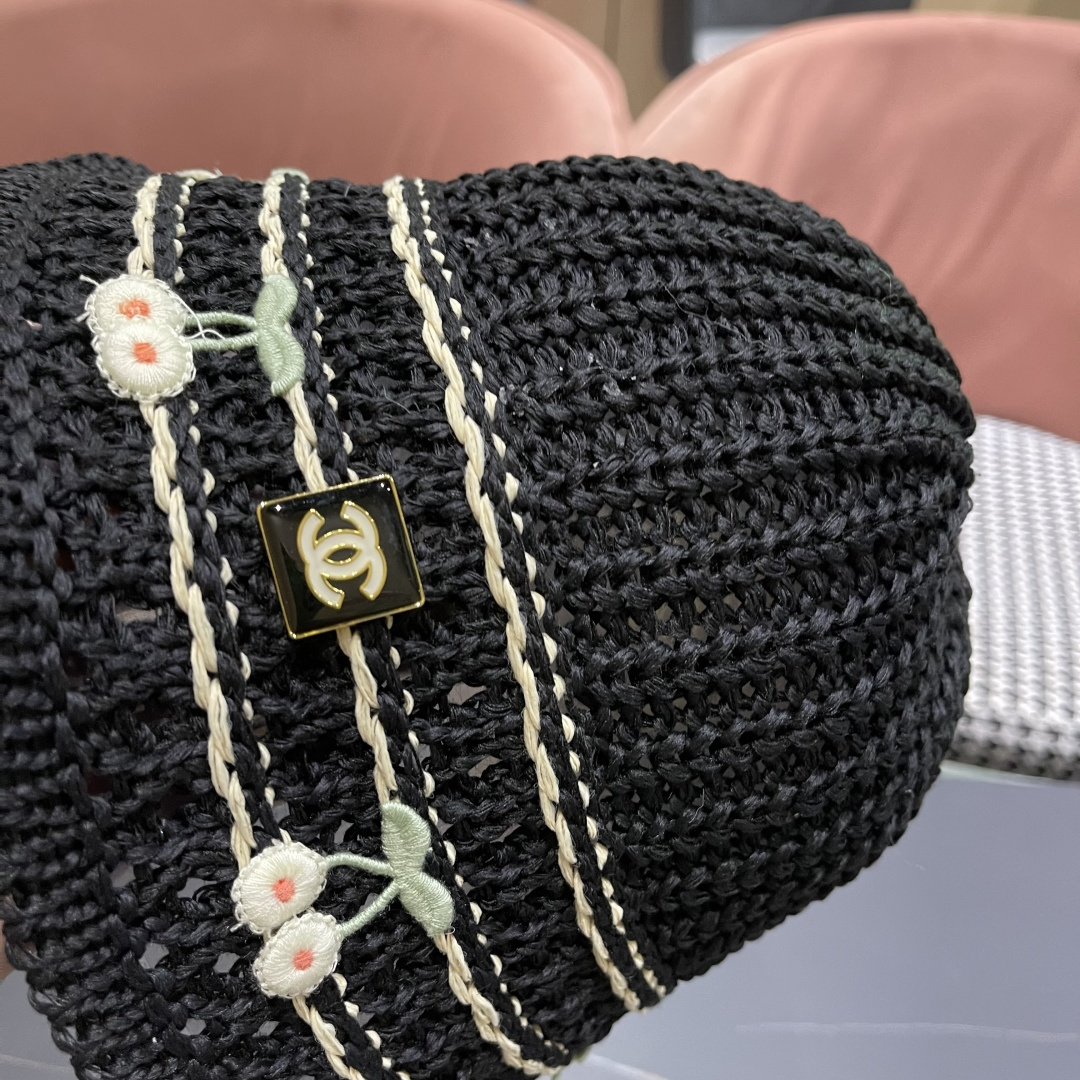  香奈儿2025手工编织镂空渔夫帽女夏季甜美可爱，假风遮阳防晒帽子透气盆帽