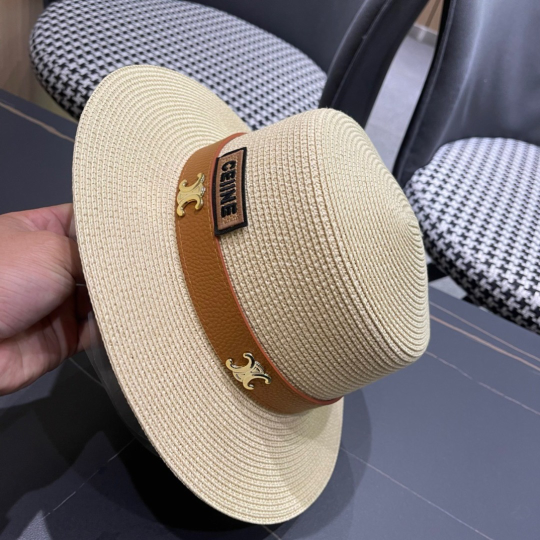  Celine赛琳2025新款平顶草帽、高级定制，库存多，出街必备，头围57cm
