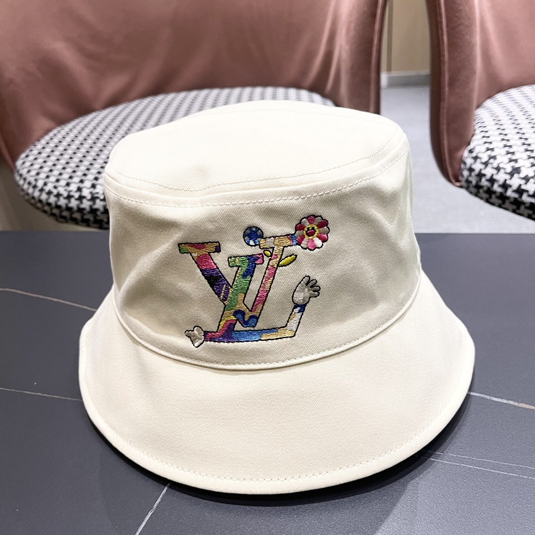  Lv 路易威登新2025新款渔夫帽女春秋百搭盆帽男休闲遮阳帽
子潮牌字母刺绣