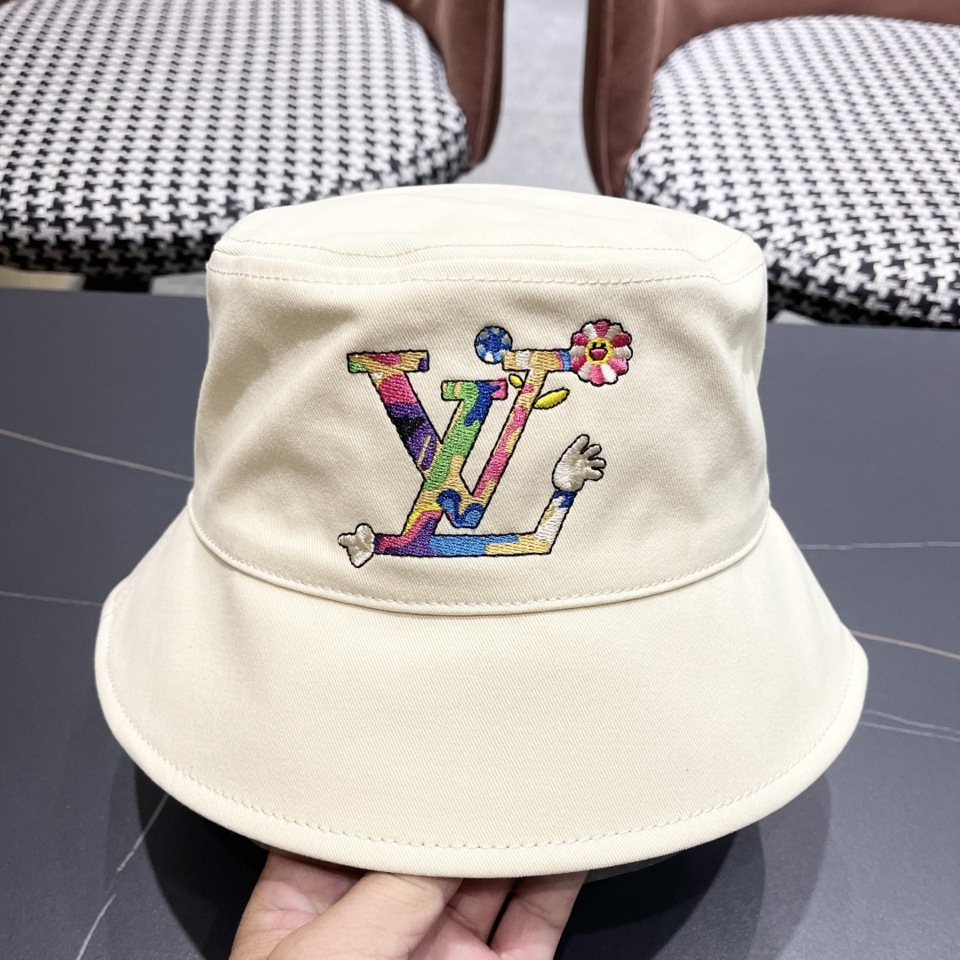  Lv 路易威登新2025新款渔夫帽女春秋百搭盆帽男休闲遮阳帽
子潮牌字母刺绣