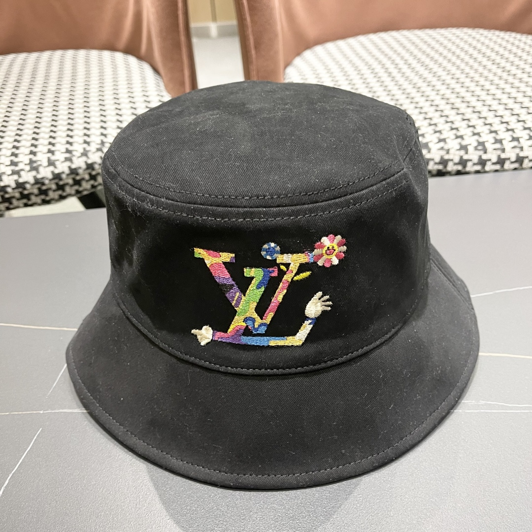  Lv 路易威登新2025新款渔夫帽女春秋百搭盆帽男休闲遮阳帽
子潮牌字母刺绣