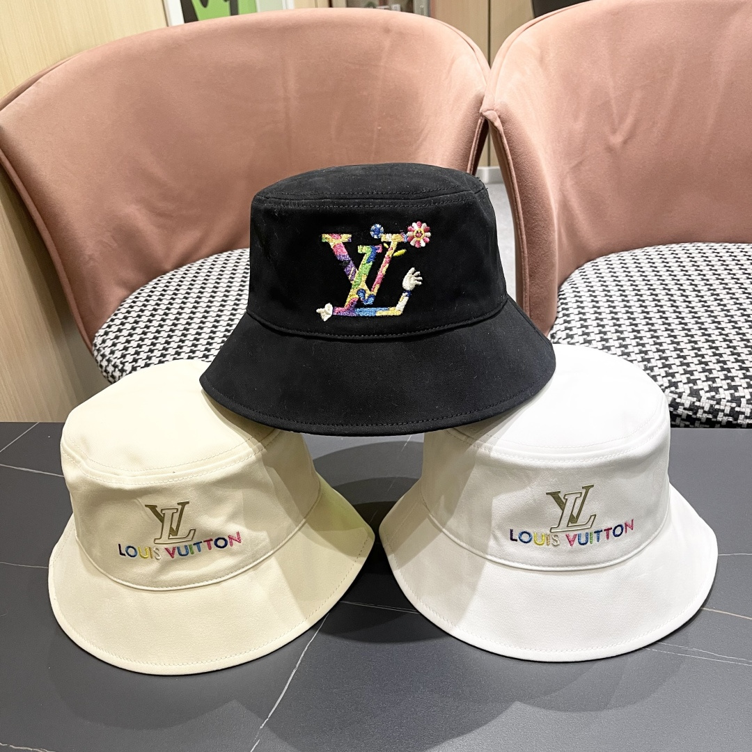 Lv 路易威登新2025新款渔夫帽女春秋百搭盆帽男休闲遮阳帽
子潮牌字母刺绣