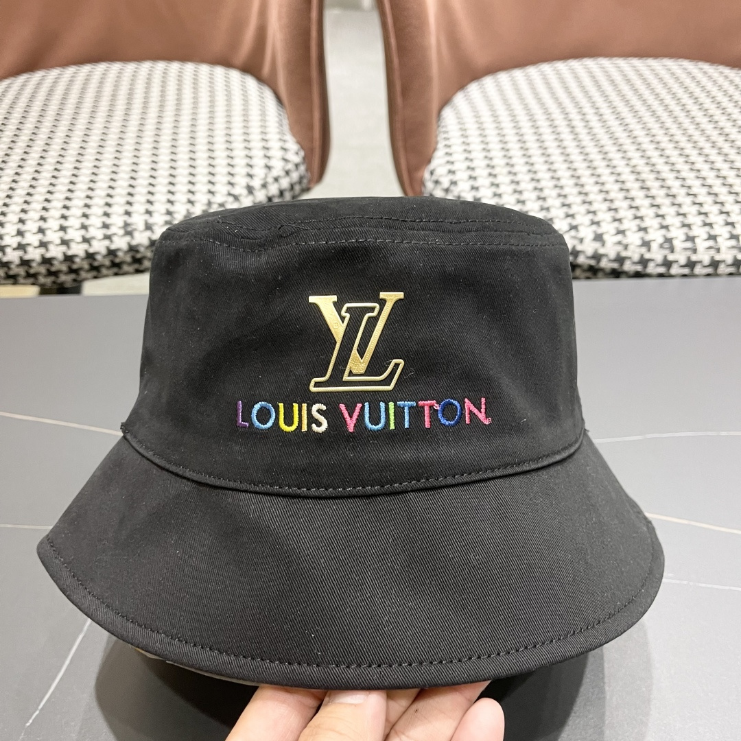  Lv 路易威登新2025新款渔夫帽女春秋百搭盆帽男休闲遮阳帽
子潮牌字母刺绣
