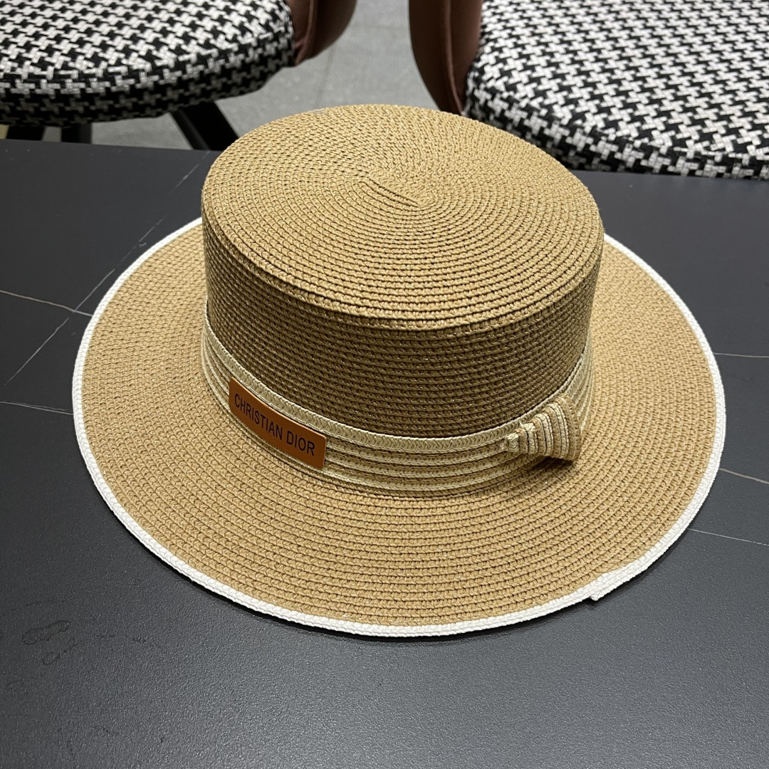  Dior迪奥新款草帽，遮阳帽，太阳帽，沙滩遮阳帽帽，拼色头围57cm