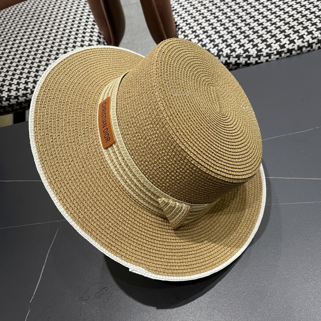  Dior迪奥新款草帽，遮阳帽，太阳帽，沙滩遮阳帽帽，拼色头围57cm