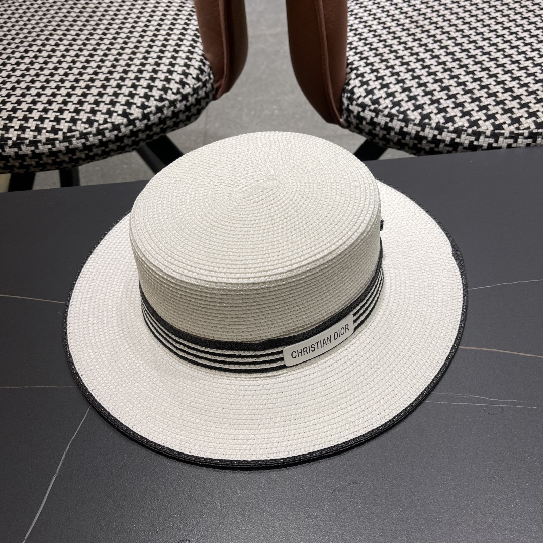  Dior迪奥新款草帽，遮阳帽，太阳帽，沙滩遮阳帽帽，拼色头围57cm