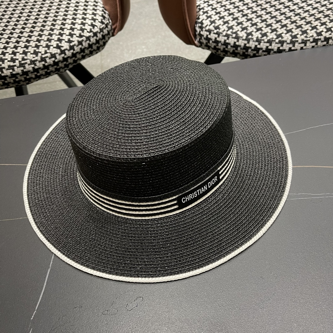  Dior迪奥新款草帽，遮阳帽，太阳帽，沙滩遮阳帽帽，拼色头围57cm