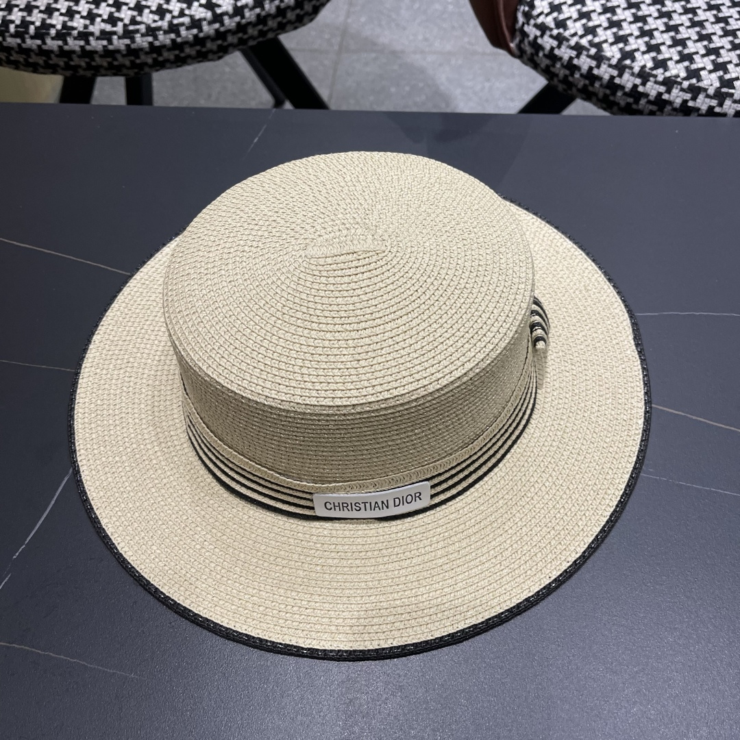  Dior迪奥新款草帽，遮阳帽，太阳帽，沙滩遮阳帽帽，拼色头围57cm