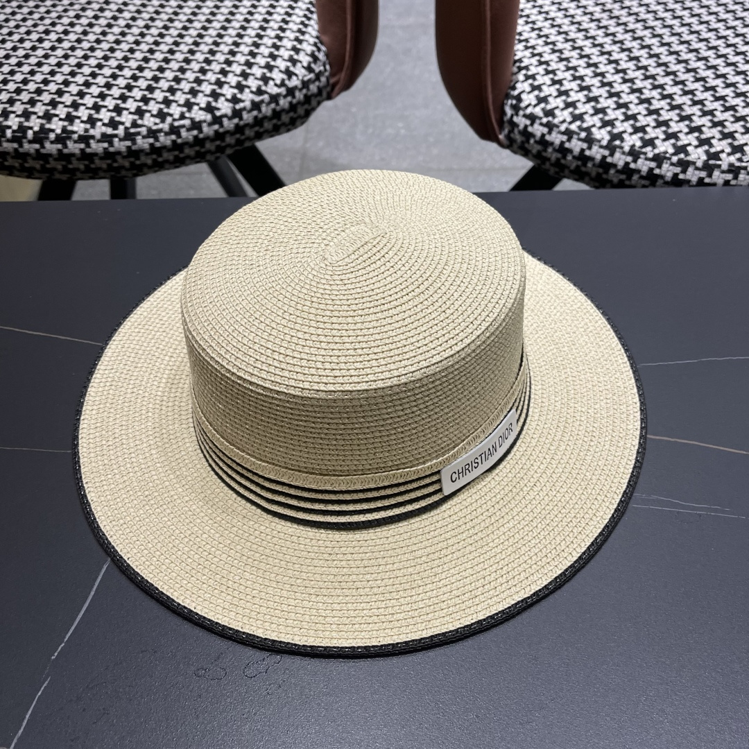  Dior迪奥新款草帽，遮阳帽，太阳帽，沙滩遮阳帽帽，拼色头围57cm