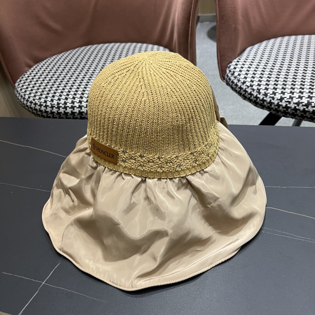  蒙口Moncler🆕日本UV黑胶防晒帽女夏季防紫外线遮阳帽大
帽檐渔夫帽遮脸太阳帽子