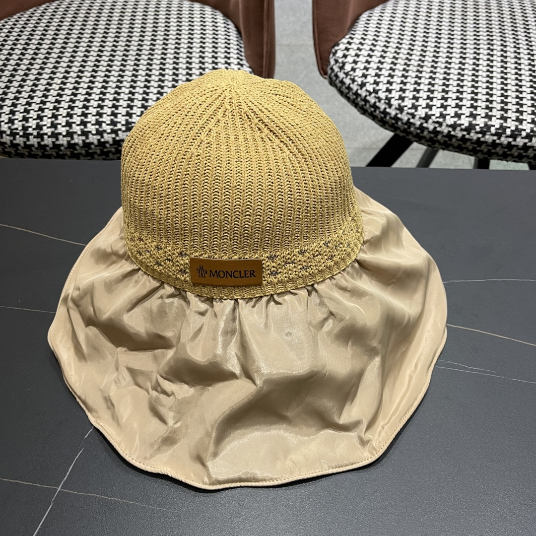  蒙口Moncler🆕日本UV黑胶防晒帽女夏季防紫外线遮阳帽大
帽檐渔夫帽遮脸太阳帽子