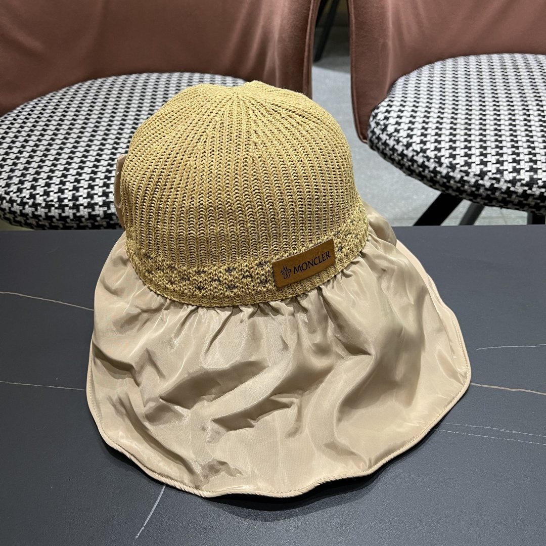 蒙口Moncler🆕日本UV黑胶防晒帽女夏季防紫外线遮阳帽大
帽檐渔夫帽遮脸太阳帽子
