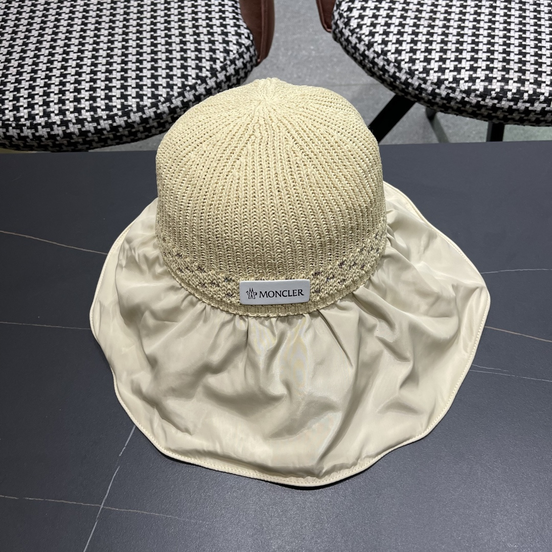  蒙口Moncler🆕日本UV黑胶防晒帽女夏季防紫外线遮阳帽大
帽檐渔夫帽遮脸太阳帽子