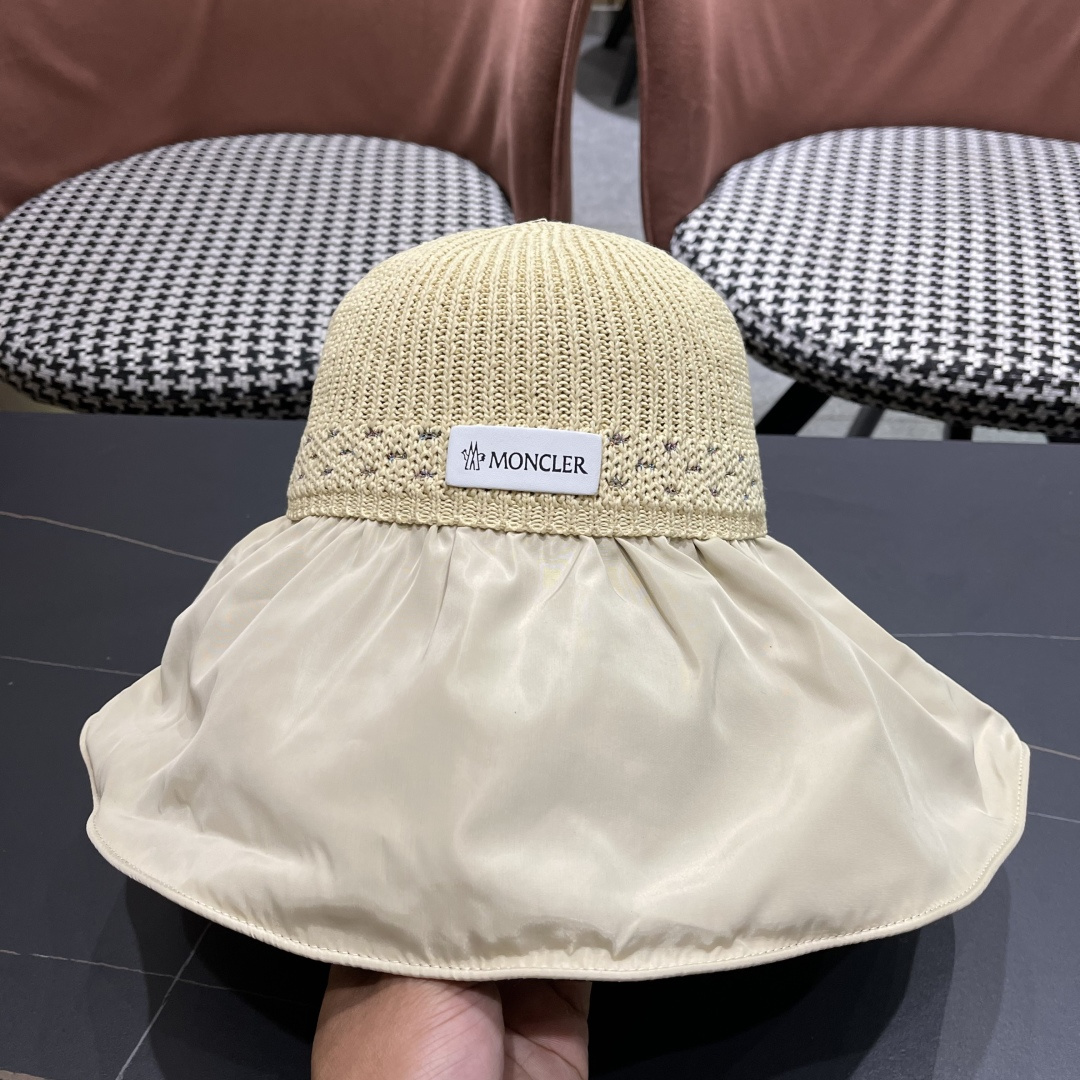  蒙口Moncler🆕日本UV黑胶防晒帽女夏季防紫外线遮阳帽大
帽檐渔夫帽遮脸太阳帽子