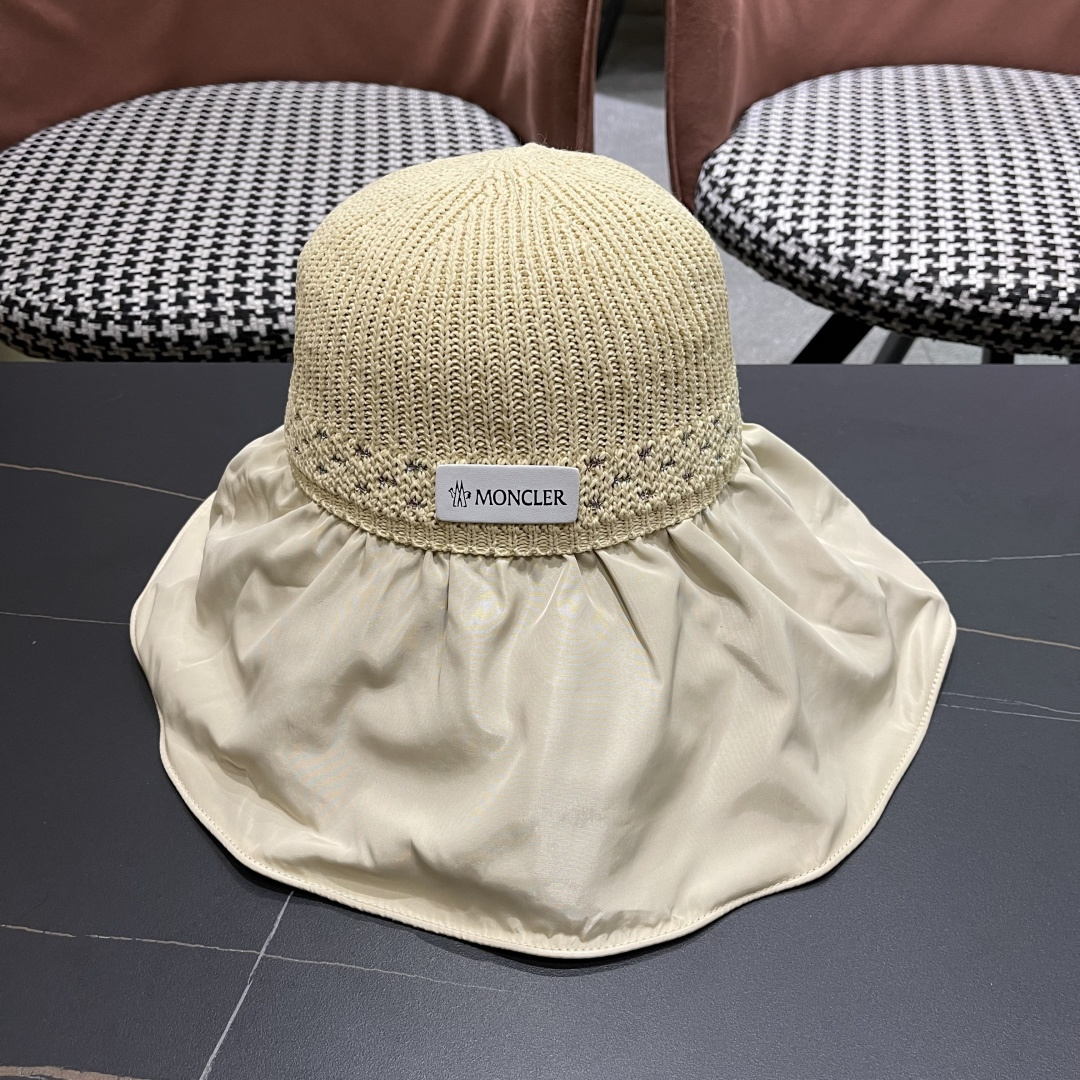  蒙口Moncler🆕日本UV黑胶防晒帽女夏季防紫外线遮阳帽大
帽檐渔夫帽遮脸太阳帽子