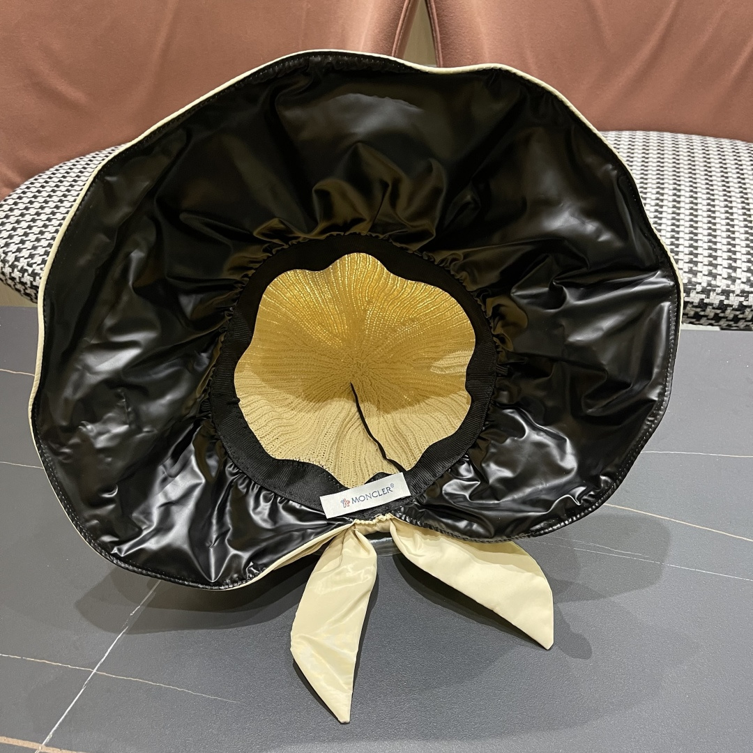  蒙口Moncler🆕日本UV黑胶防晒帽女夏季防紫外线遮阳帽大
帽檐渔夫帽遮脸太阳帽子