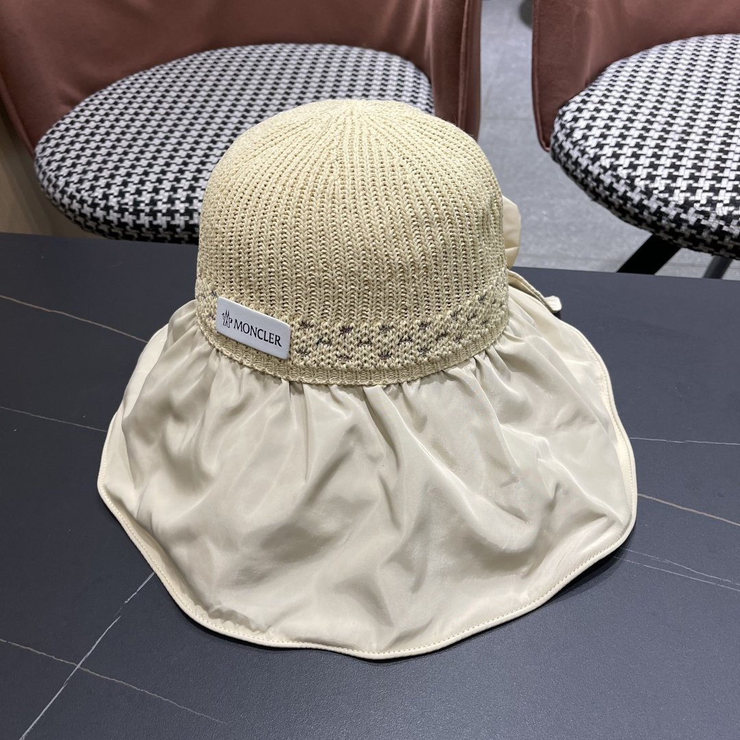  蒙口Moncler🆕日本UV黑胶防晒帽女夏季防紫外线遮阳帽大
帽檐渔夫帽遮脸太阳帽子
