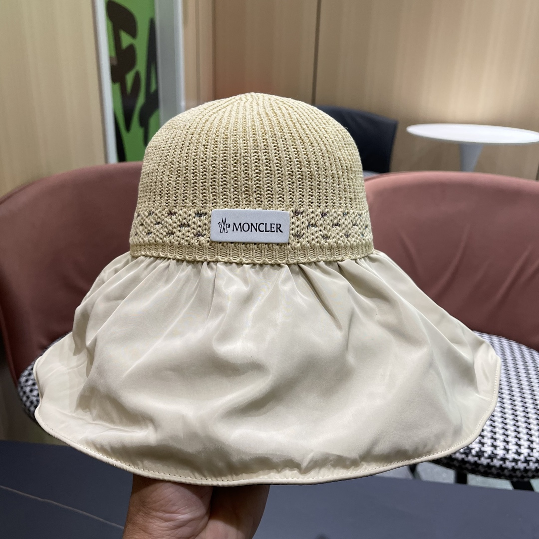  蒙口Moncler🆕日本UV黑胶防晒帽女夏季防紫外线遮阳帽大
帽檐渔夫帽遮脸太阳帽子