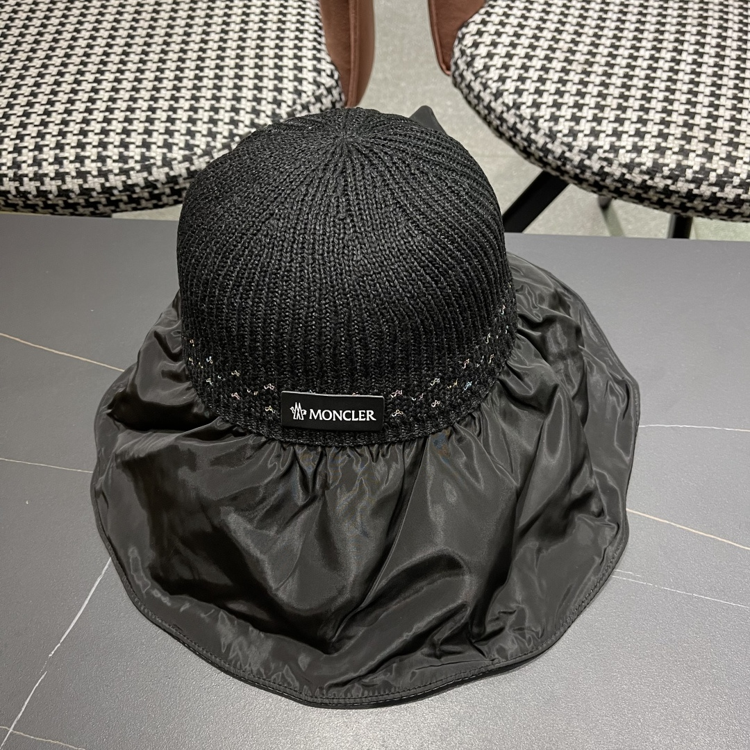  蒙口Moncler🆕日本UV黑胶防晒帽女夏季防紫外线遮阳帽大
帽檐渔夫帽遮脸太阳帽子