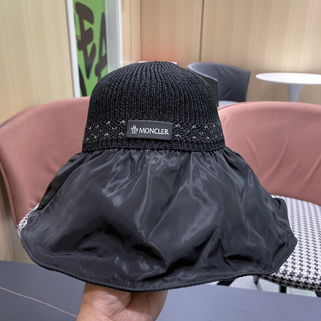  蒙口Moncler🆕日本UV黑胶防晒帽女夏季防紫外线遮阳帽大
帽檐渔夫帽遮脸太阳帽子