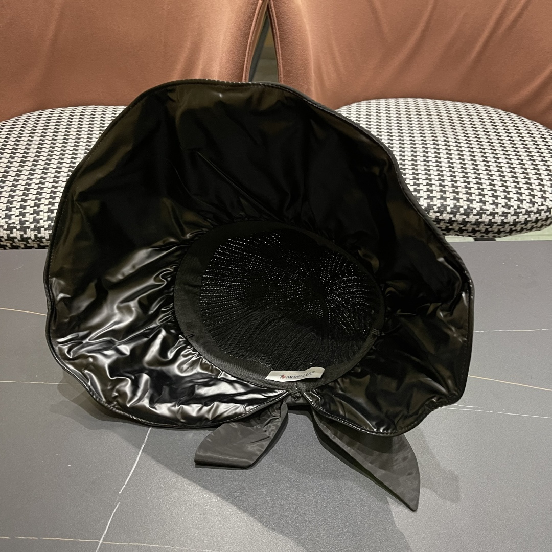  蒙口Moncler🆕日本UV黑胶防晒帽女夏季防紫外线遮阳帽大
帽檐渔夫帽遮脸太阳帽子