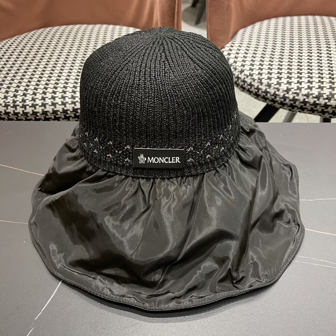  蒙口Moncler🆕日本UV黑胶防晒帽女夏季防紫外线遮阳帽大
帽檐渔夫帽遮脸太阳帽子