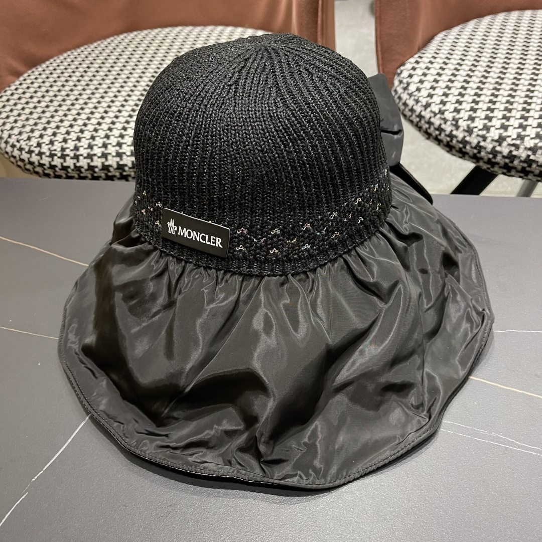  蒙口Moncler🆕日本UV黑胶防晒帽女夏季防紫外线遮阳帽大
帽檐渔夫帽遮脸太阳帽子