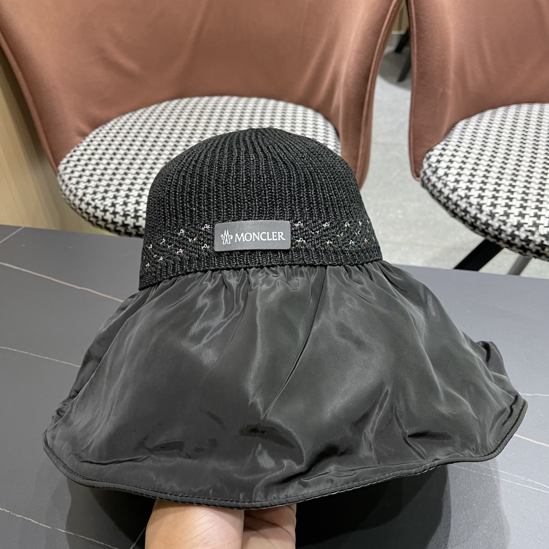  蒙口Moncler🆕日本UV黑胶防晒帽女夏季防紫外线遮阳帽大
帽檐渔夫帽遮脸太阳帽子