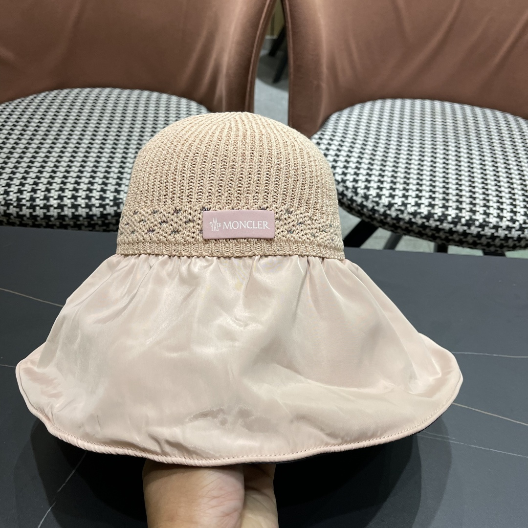  蒙口Moncler🆕日本UV黑胶防晒帽女夏季防紫外线遮阳帽大
帽檐渔夫帽遮脸太阳帽子