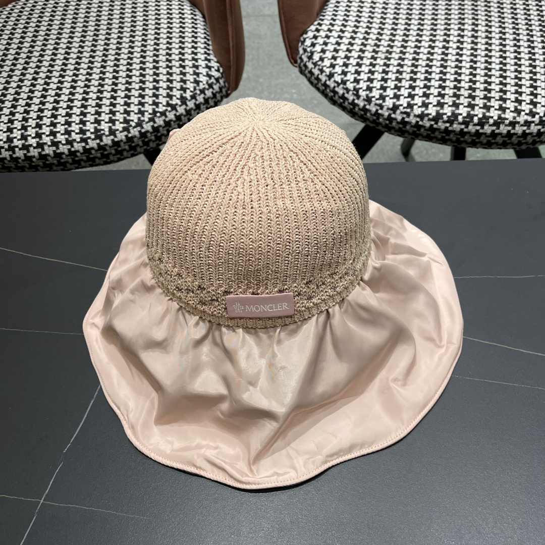  蒙口Moncler🆕日本UV黑胶防晒帽女夏季防紫外线遮阳帽大
帽檐渔夫帽遮脸太阳帽子