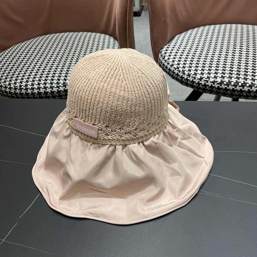  蒙口Moncler🆕日本UV黑胶防晒帽女夏季防紫外线遮阳帽大
帽檐渔夫帽遮脸太阳帽子