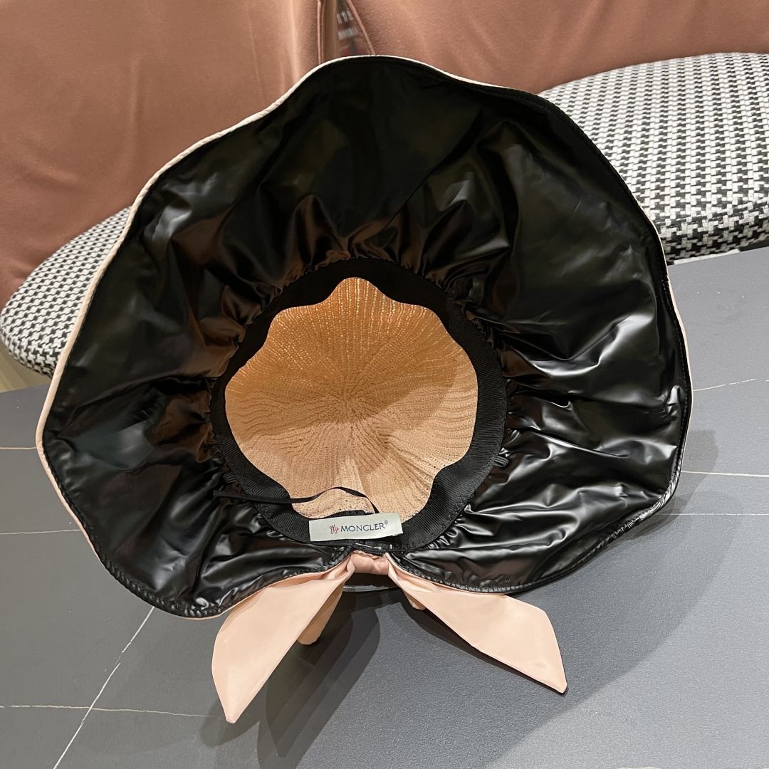  蒙口Moncler🆕日本UV黑胶防晒帽女夏季防紫外线遮阳帽大
帽檐渔夫帽遮脸太阳帽子
