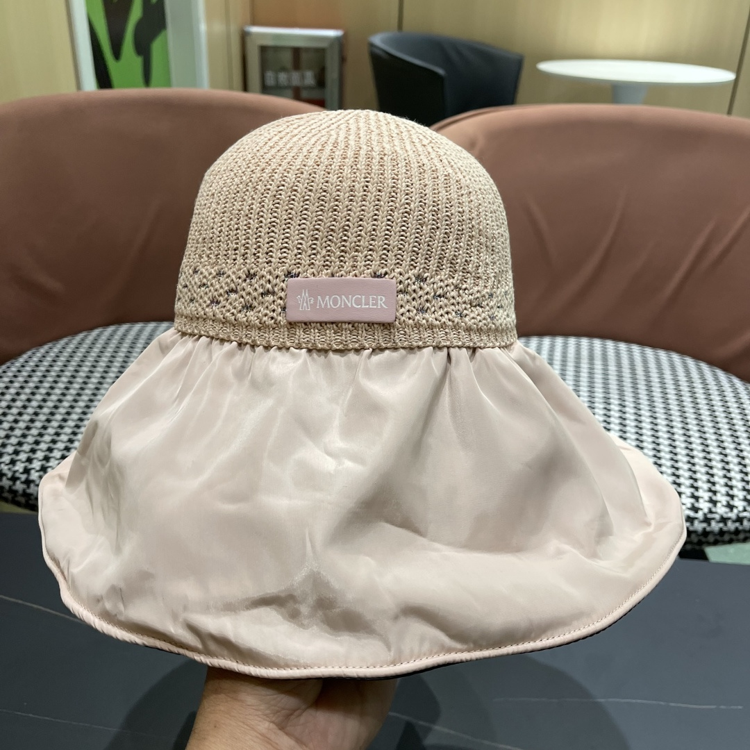  蒙口Moncler🆕日本UV黑胶防晒帽女夏季防紫外线遮阳帽大
帽檐渔夫帽遮脸太阳帽子
