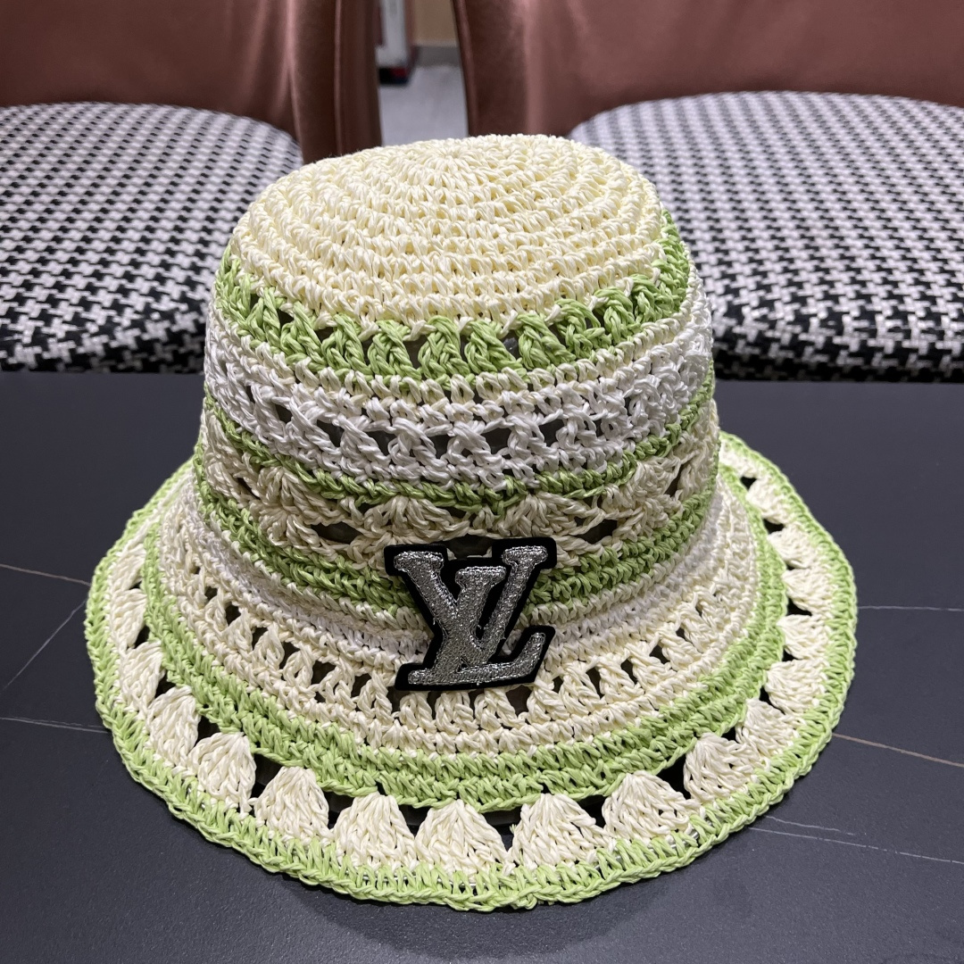  lv路易威登韩版新款气质渔夫帽子女出游甜美百搭防晒流苏镂空遮阳草帽潮网红同款