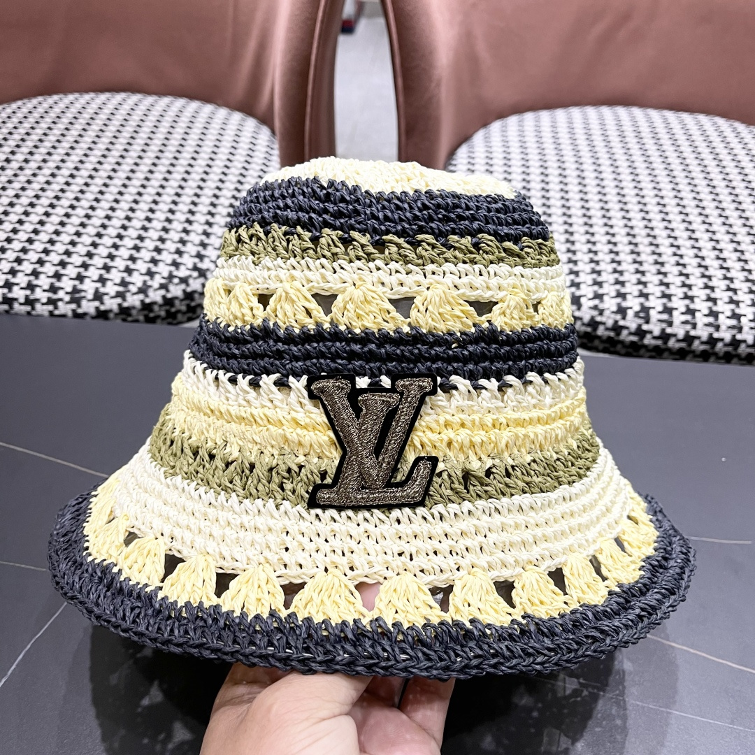  lv路易威登韩版新款气质渔夫帽子女出游甜美百搭防晒流苏镂空遮阳草帽潮网红同款