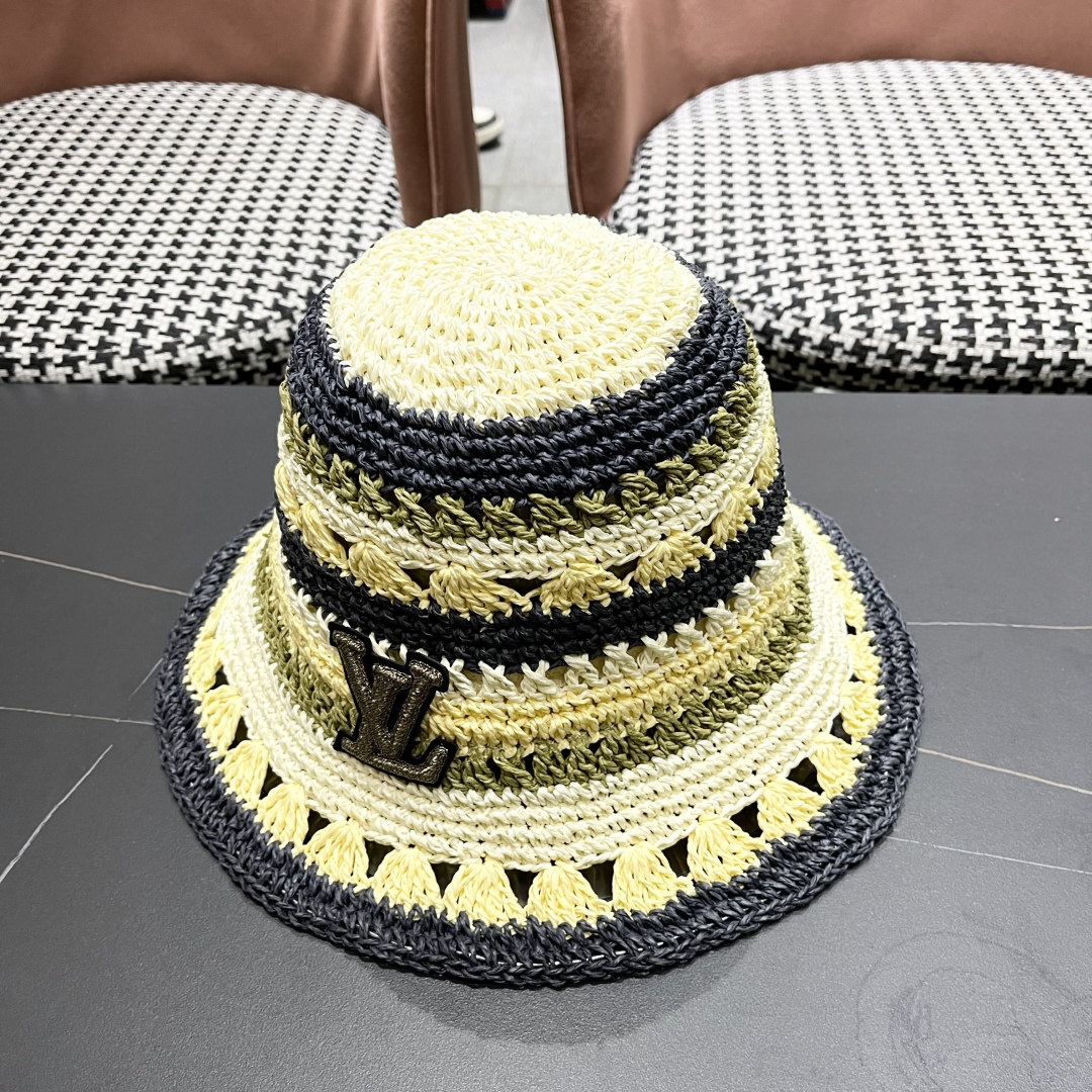  lv路易威登韩版新款气质渔夫帽子女出游甜美百搭防晒流苏镂空遮阳草帽潮网红同款