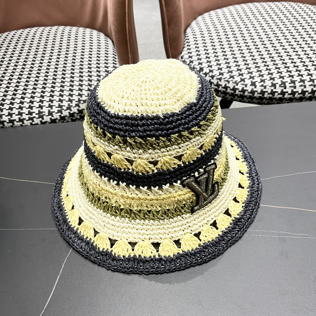  lv路易威登韩版新款气质渔夫帽子女出游甜美百搭防晒流苏镂空遮阳草帽潮网红同款