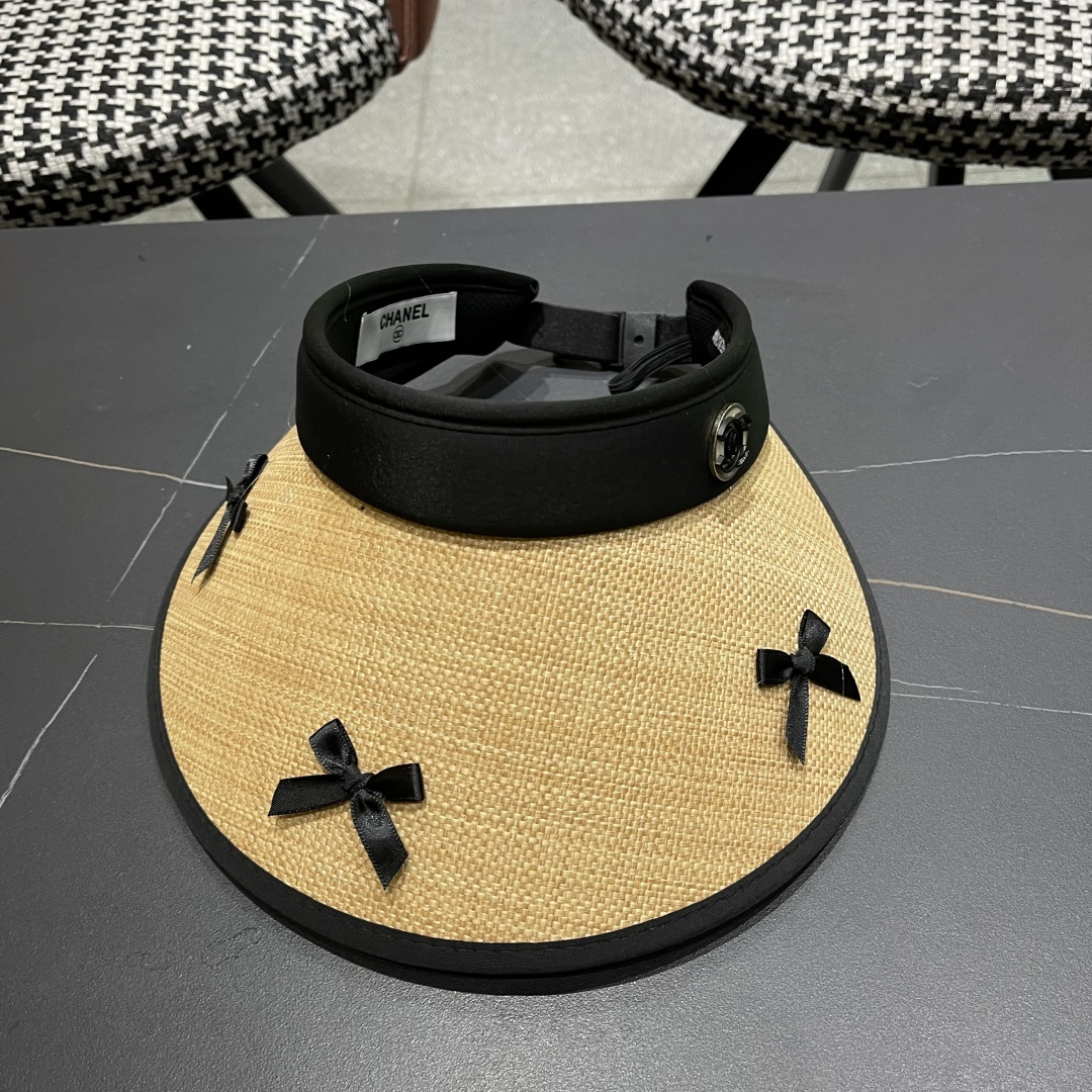  Chanel香奈儿韩系蝴蝶结夏季遮阳空顶帽度假沙滩防晒帽

