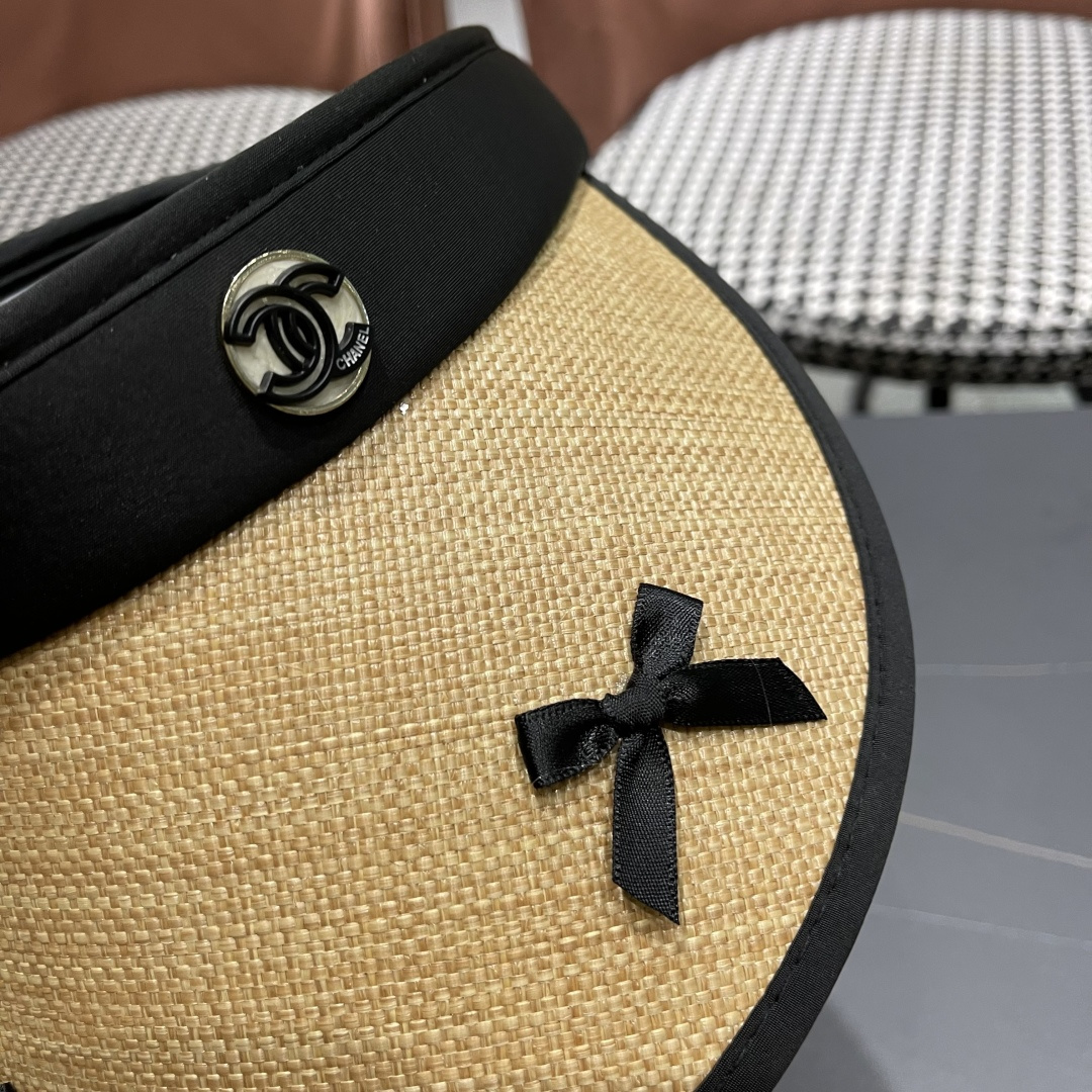  Chanel香奈儿韩系蝴蝶结夏季遮阳空顶帽度假沙滩防晒帽

