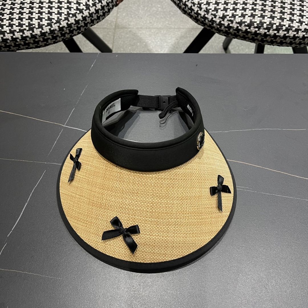  Chanel香奈儿韩系蝴蝶结夏季遮阳空顶帽度假沙滩防晒帽

